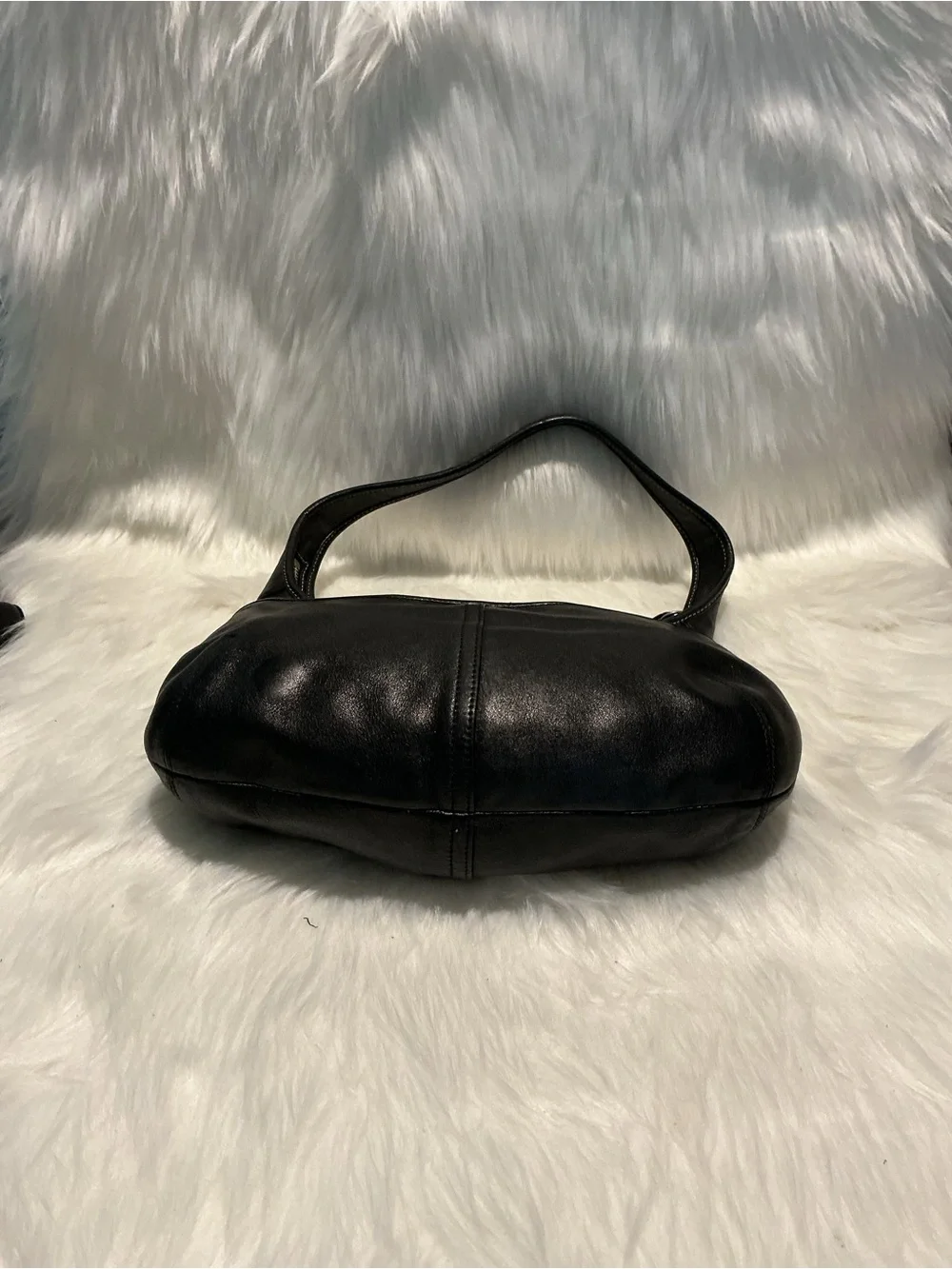 Coach Black Leather Shoulder Bag with Buckle Detail